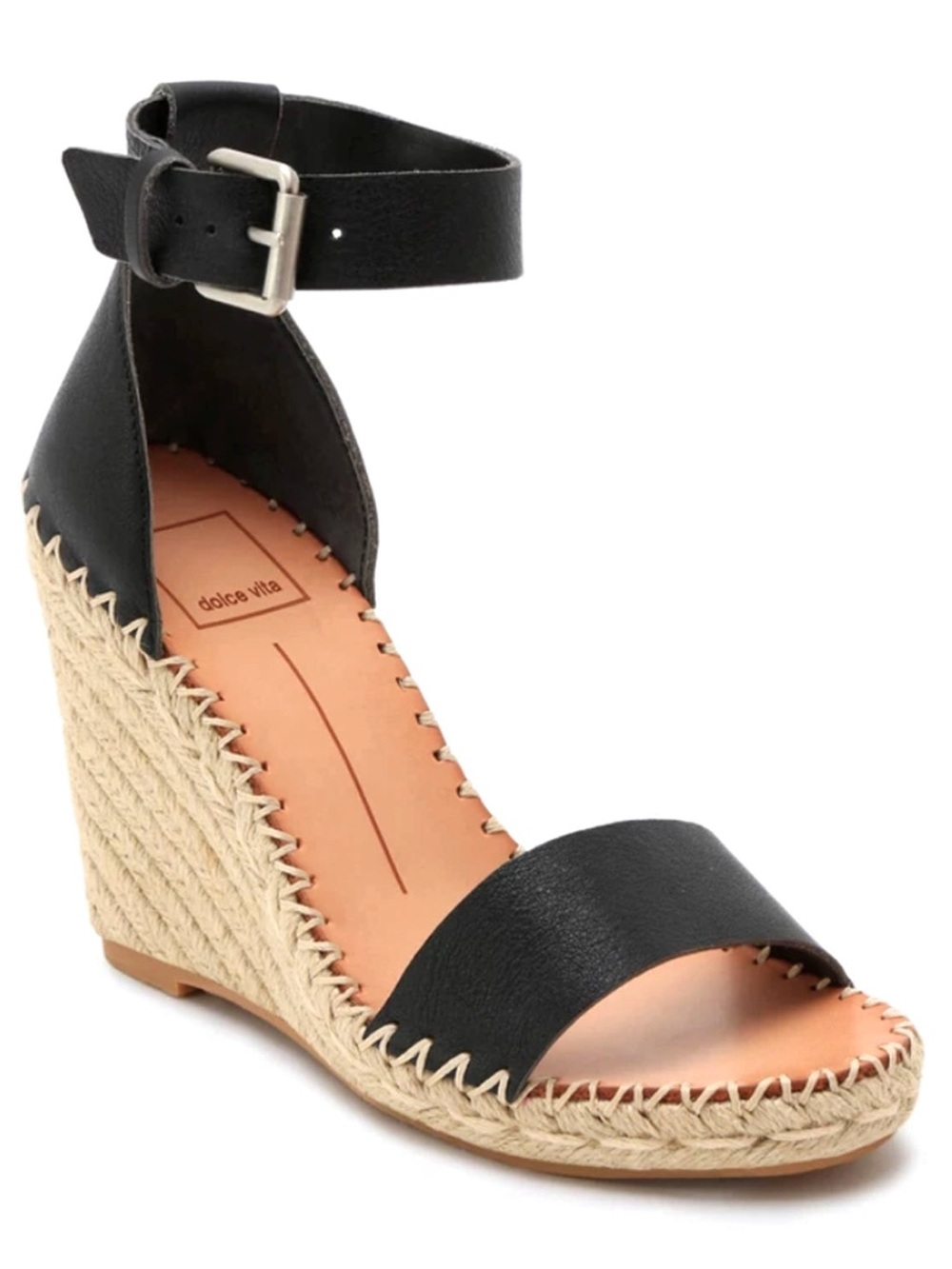 Dolce Vita Noor Black Espadrille Wedge Sandals with Ankle Strap NWB